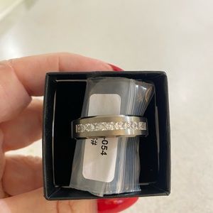 Men’s NEW Titanium Men's .9Ct Wedding Band Princess Cut Cubic Zirconia